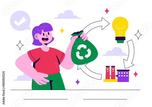 Circular Economy Vector Illustration to Maintain the Value of Products, Raw Materials and Resources by Eliminating Waste and Pollution in a Background