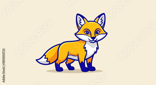 Cute Cartoon Fox Standing Proudly with Bushy Tail.
