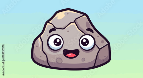 Cute Cartoon Rock Character with Big Eyes and Happy Expression.