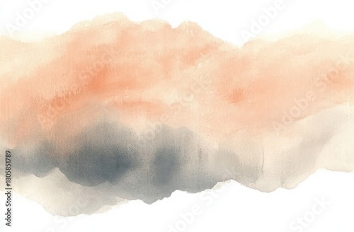Layered watercolor wash in peach and gray on white paper with cloudlike blended textures and soft brushstrokes evoking calm and dreamy serenity