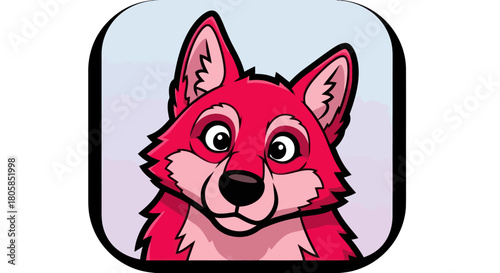 Vibrant pink cartoon fox with expressive eyes looking forward.
