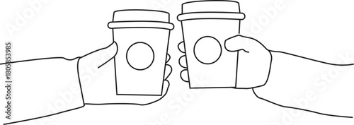 friends hand holding Coffee line art vector.