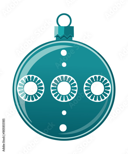 Blue Glass Christmas Ball Ornament with White Abstract Geometric Patterns for Decor