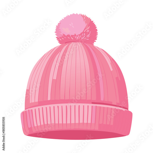 Warm Pink Knitted Beanie Hat with a Large Pom-Pom for Winter Sports and Cold Weather Comfort
