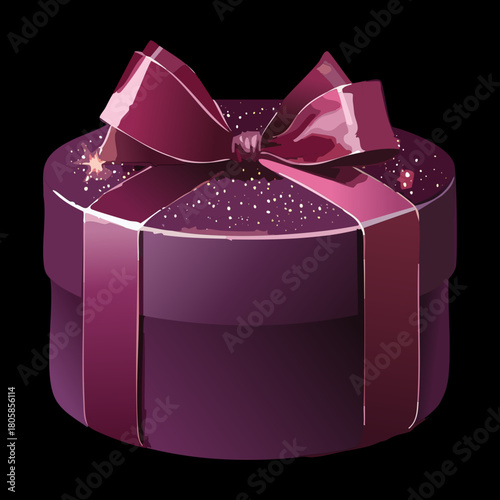 Simple Round Purple Gift Box with a Large Shiny Ribbon Bow Representing a Minimalist Elegant Presentation Box
