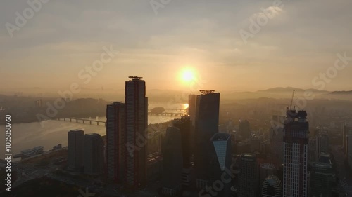 Wallpaper Mural Aerial View of Seoul city in South Korea, Sunrise of Yeouido Financial District Torontodigital.ca