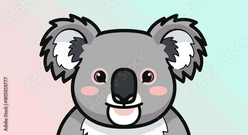 Adorable cartoon koala bear with fluffy ears and cute expression looking directly.