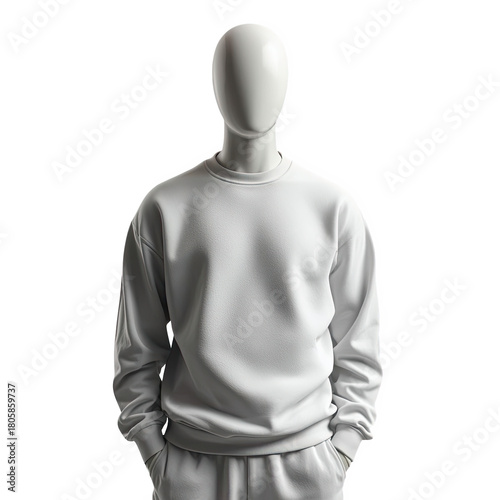 Elevate your brand with this blank white sweatshirt on a mannequin, perfect for apparel mockups, fashion designs, and showcasing your unique style today