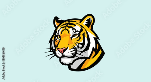 Majestic Tiger Head Illustration Winking with Fierce Expression.