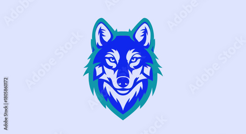 Majestic wolf head illustration with detailed fur and piercing eyes, blue color.