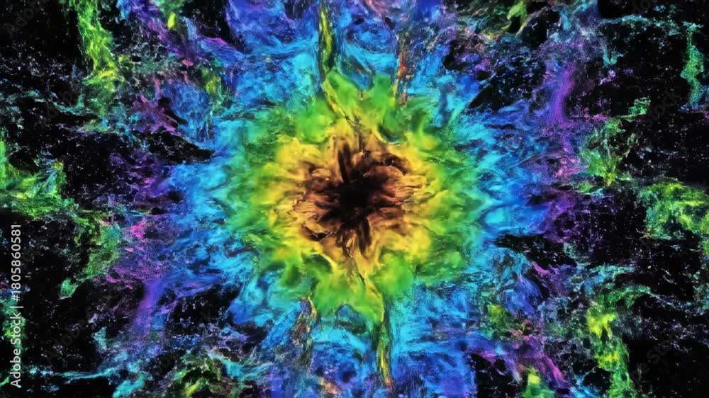 Looping Outward Highly saturated chromatic ripples expanding outward from the center in ...