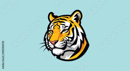 Stylized Tiger Head Illustration with Striking Orange and Black Stripes.