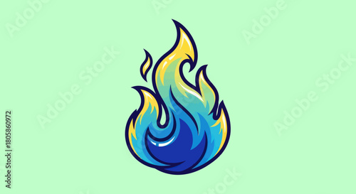 Vibrant Blue and Yellow Fire Flame Illustration.