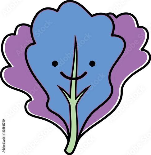 Illustration of cute cartoon kale with a happy face isolated on white background
