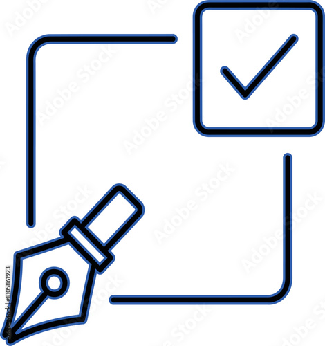 Illustration of pen with check mark in a box isolated on white background