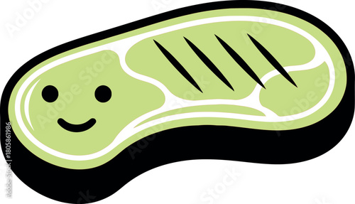 Illustration of cute cartoon steak with a happy face isolated on white background
