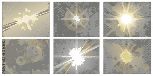 Abstract burst of light and energy with geometric pixelated background elements