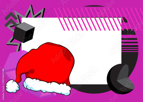Santa Claus Hat geometrical graphic retro theme background. Minimal geometric elements. Vintage abstract shapes vector illustration.
