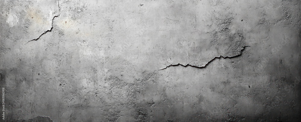 Obraz premium weathered cracked concrete wall with peeling plaster and flaking paint, rough textured surface and moody somber atmosphere
