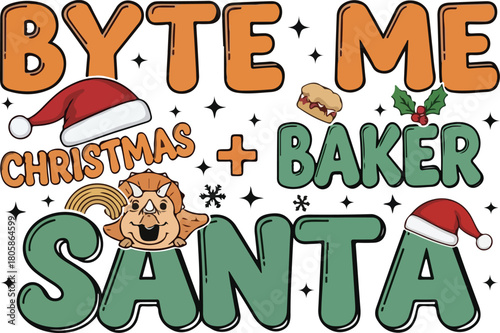 Funny christmas baker saying byte me santa with festive holiday graphics and cute cartoon elements, Generative Ai