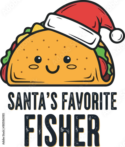 Cute santa hat taco illustration with festive santas favorite fisher text for christmas fun, Generative Ai