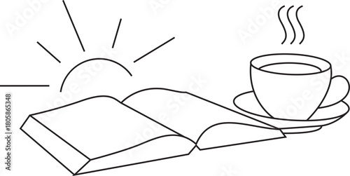 book and cup of coffee on table in winter morning.