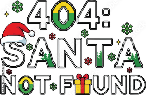 Funny christmas humor 404 santa not found error message with festive decorations and gift box, Generative Ai