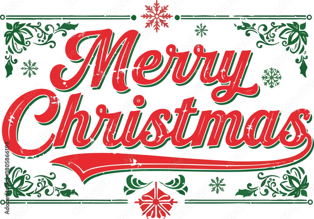 Fototapeta premium Vintage merry christmas greeting with festive ornaments and decorative flourishes, Generative Ai
