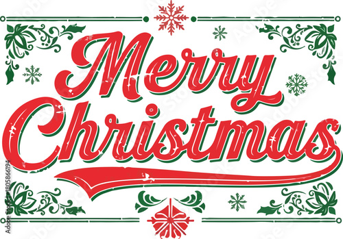 Vintage merry christmas greeting with festive ornaments and decorative flourishes, Generative Ai