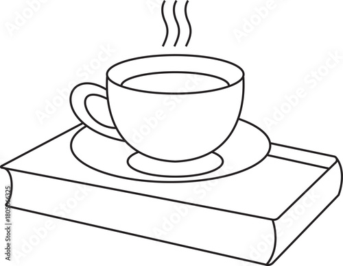 Coffee cup on a book line art vector icon.
