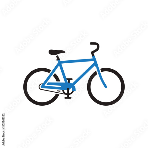Blue bicycle with black wheels and seat isolated on white background