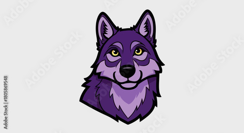 A stylized purple wolf head with yellow eyes and a detailed mane.