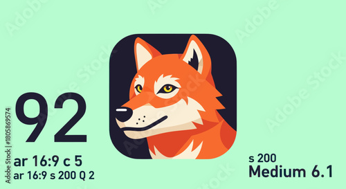 A stylized illustration of a fox head with a dark background and text elements.