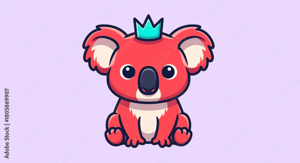 Obraz premium Adorable Red Koala with Crown Cartoon Illustration.