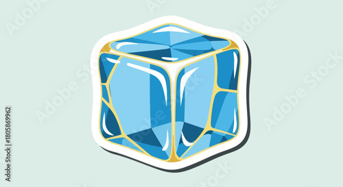 Artistic illustration of a blue ice cube with a white outline and shadows.