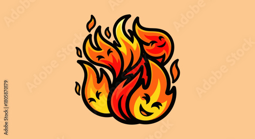 Cartoon fire flames with smiling faces and expressive emotions.