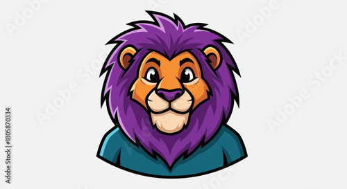 Cartoon Lion Character with Purple Mane and Teal Shirt.