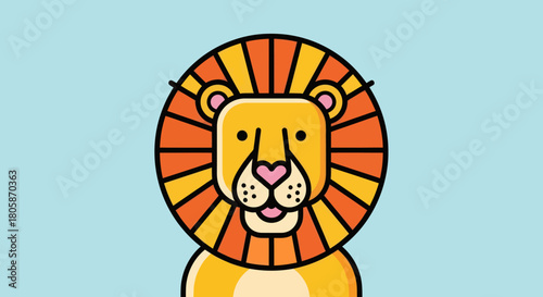 Cartoon lion illustration with a bright orange mane and friendly expression.