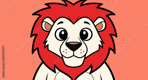 Cartoon lion with a red mane looking directly at the viewer with a friendly expression.