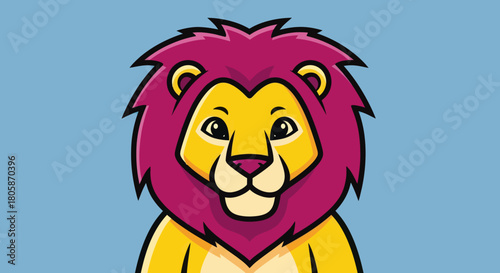 Cartoon lion with a vibrant pink mane and a friendly expression.