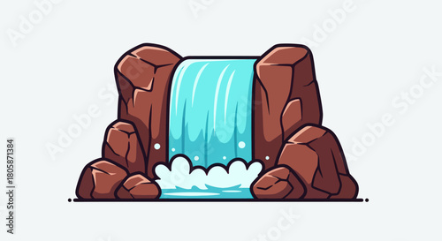 Cartoon Waterfall with Rocks and Flowing Water Illustration.