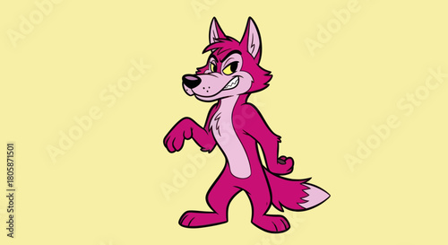 Cartoon wolf character with a sly grin and confident stride.