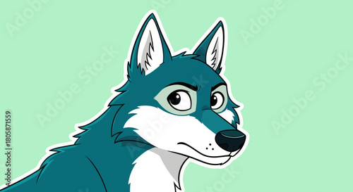 Cartoon Wolf with Teal Fur and White Markings.