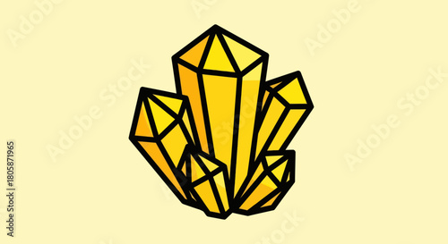Cluster of Yellow Crystals Geometric Shapes on Light Yellow Background.