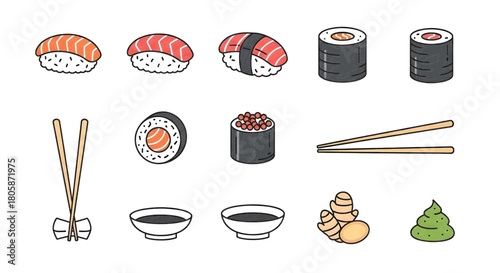 Diverse Sushi Selection A Delightful Array of Japanese Cuisine, Including Rolls, Nigiri and More