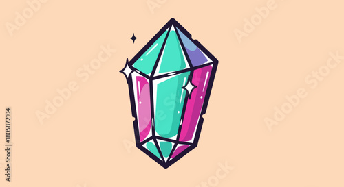 Colorful crystal gem with facets and sparkling highlights on display.