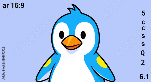 Cute cartoon blue penguin with yellow accents on wings and belly.
