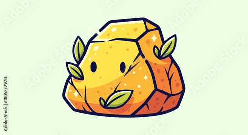 Cute Cartoon Gold Nugget with Leaves Illustration.