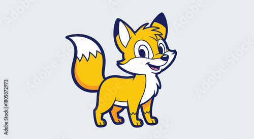 Cute Cartoon Fox Standing with a Friendly Expression and Fluffy Tail.