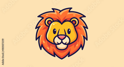 Cute cartoon lion head with orange mane and smiling expression.